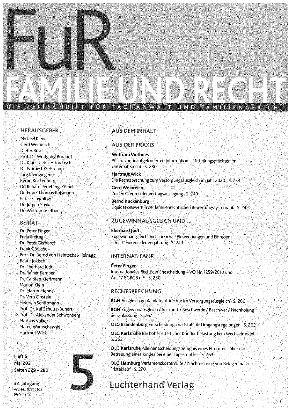 Vorschau: Familie und Recht, Mai 2021